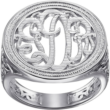 Personalized Sterling Silver Women&#39;s Script Circle Monogram Ring - 0
