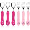 Toddler Fork and Spoon, 6pcs Toddler Utensils Kids Silverware, Safety Stainless Steel Toddler Fork Spoon Set, Children Flatware Set, Incudes 3 x Spoons, 3 x Forks (Pink)