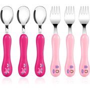 Toddler Fork and Spoon, 6pcs Toddler Utensils Kids Silverware, Safety Stainless Steel Toddler Fork Spoon Set, Children Flatware Set, Incudes 3 x Spoons, 3 x Forks (Pink)