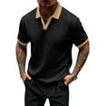 thumbnail image 7 of Mens Knitted Polo Shirts Jacquard Textured Short Sleeve Golf Tees V Neck Collared Casual Polo Shirt, 7 of 7