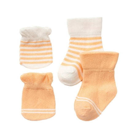 

4 Pairs/Set Baby Gloves Socks Bundle 0-3 Months Anti Scratch Soft Mittens Newborn Set Elastic Stockings for Baby Gift