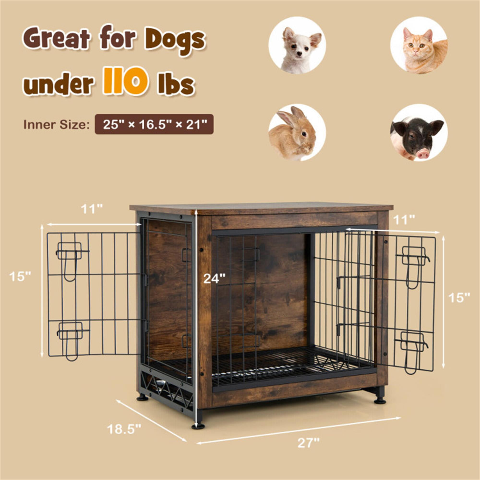 Kadyn 27" Dog Crate for Small Dogs with Tray and Double Door, Wood Dog Cages Furniture, Indoor Kennel, Brown Kadyn 27" Dog Crate for Small Dogs with Tray and Double Door, Wood Dog Cages Furniture, Indoor Kennel, Brown