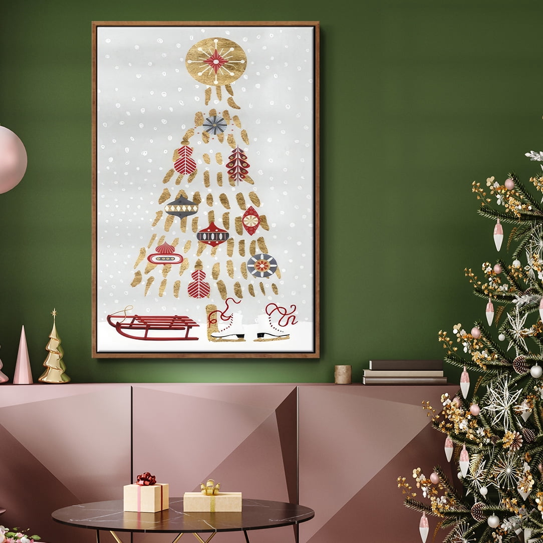 Christmas Chalet Collection B - Framed Gallery Wrapped Holiday Canvas - 25 x 37 - Rosewood Frame
