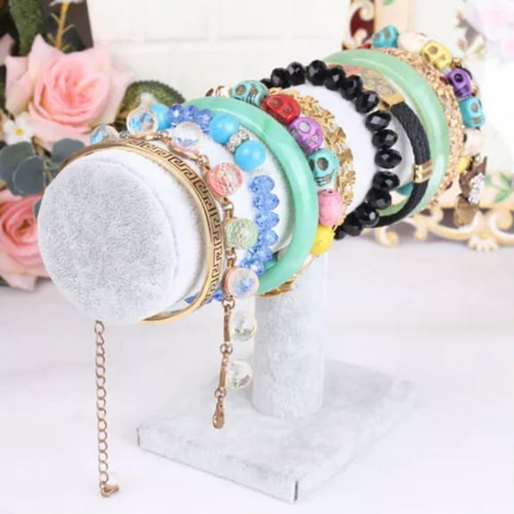 GKNET Velvet Women T-Bar Delicate Jewelry Rack Bracelet Necklace Stand Organizer Holder Display-#1 Gray