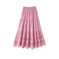 thumbnail image 3 of LWavelet Women Eyelet Embroidery Tiered Maxi Skirt Elastic High Waist With Pockets Boho Long Skirt Pink One Size, 3 of 4