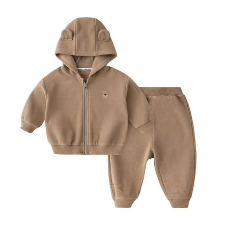 

ToddlerKidsBabysGirlsBoysSpringWinterSolidWarmThickLongSleevePantsHoodedHoodieSweatshirtSetOutfits
