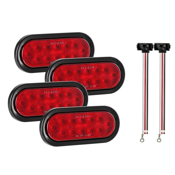 KFFKFF 12V Oval LED Trailer Tail Lights Kit, 4PCS Waterproof Tow Lighting for Boat, Truck, Camper, RV, Snowmobile, and Caravan with Stop, Brake, Turn, and Tail Lamp Functions, Red