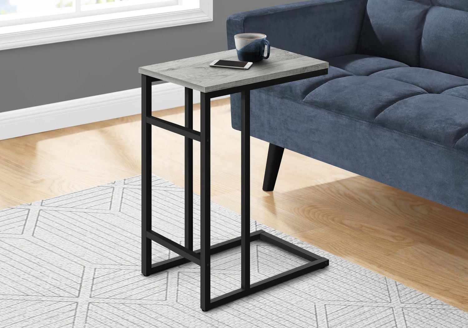 Monarch Specialties Accent Table, C-shaped, End, Side, Snack, Living Room, Bedroom, Metal, Laminate, Grey, Black, Contemporary, Modern