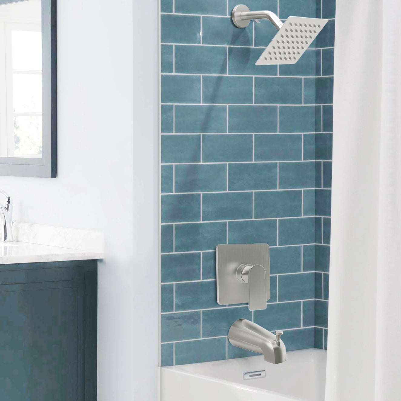 ROSYNEY Tub Shower Faucet Set - with Rain Shower Head, Shower Valve,Tub Spout,Brushed Nickel