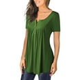thumbnail image 2 of KVMeteor Women's Henley V-Neck Casual Blouse Pleated Button Tunic Shirt Top, 2 of 5