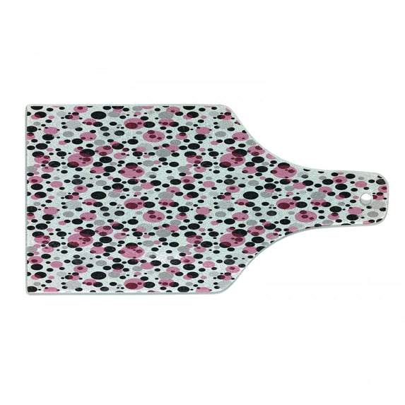 Retro Cutting Board, Pattern with Different Colored Big and Small Polka Dots Grunge Effect Spotty Design, Tempered Glass Cutting and Serving Board, Wine Bottle Shape, Multicolor, by Ambesonne