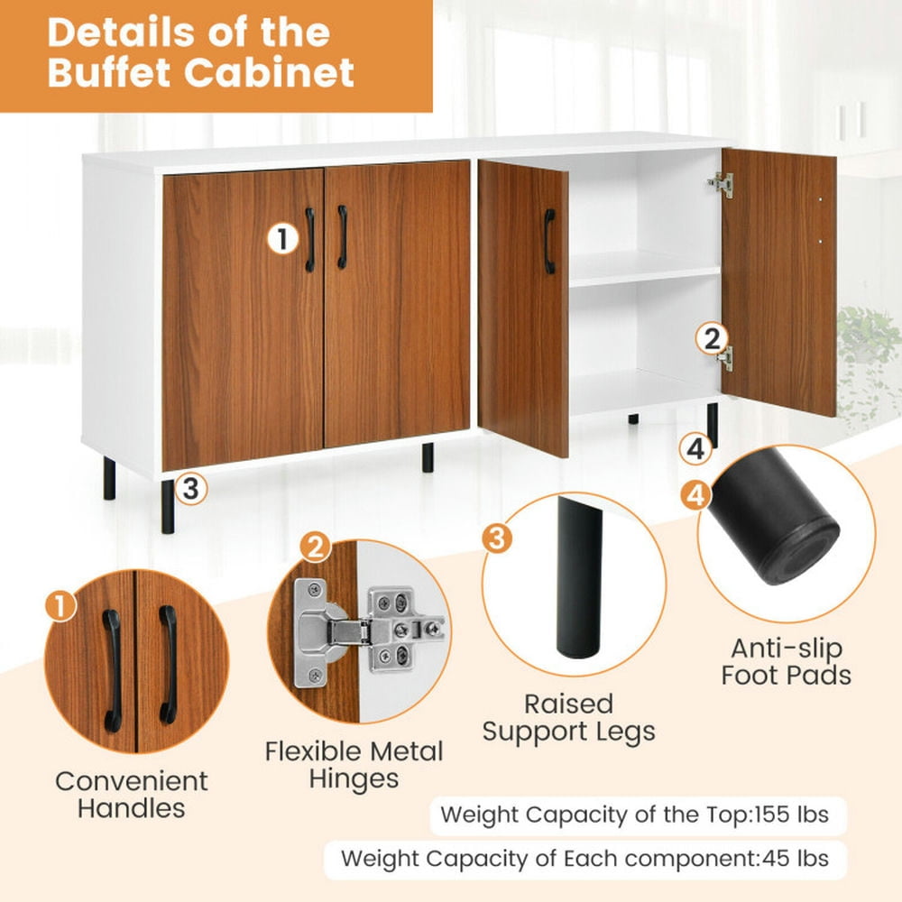 Finihen Kitchen Storage Cabinet, Buffet Sideboard, 4-Door Kitchen Buffet Sideboard for Dining Room and Kitchen, for Dining Room, Kitchen, Living Room, White Finihen Kitchen Storage Cabinet, Buffet Sideboard, 4-Door Kitchen Buffet Sideboard for Dining Room and Kitchen, for Dining Room, Kitchen, Living Room, White