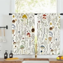 Mushroom Plant Kitchen Curtains 27.5W x 39L Inch Cottagecore Cute Fungus Vintage Botanical Retro Farmhouse Rod Pocket Short Cafe Tier Small Window Treatment Drapes Decor 2 Panels
