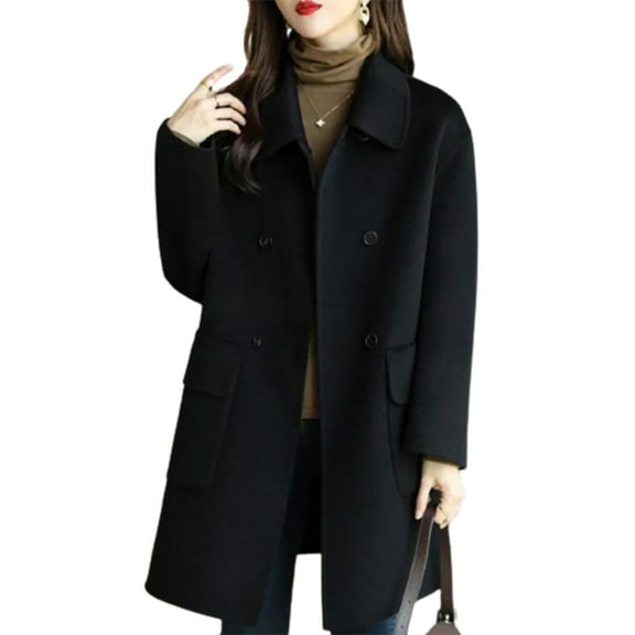Yokua Autumn Winter Womens Faux Woolen Coat Fashion Oversized Lapel Jacket Outwear