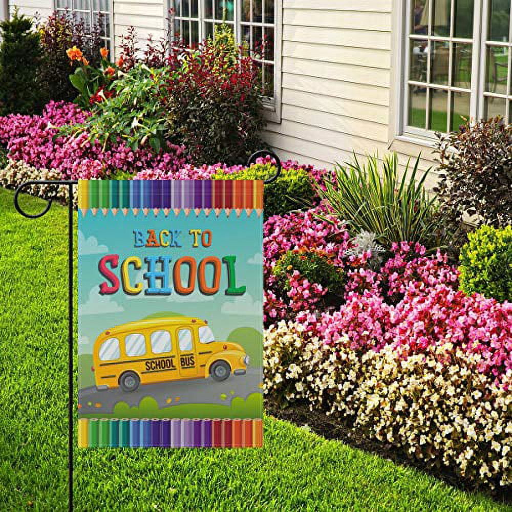 Hafhue Gartenflagge ‚Welcome Back To School‘ – Lustiger Schulbus, Doppelseitig Bedruckt & Wetterfest. 30,5x45,7 Cm Für Garten & Terrasse