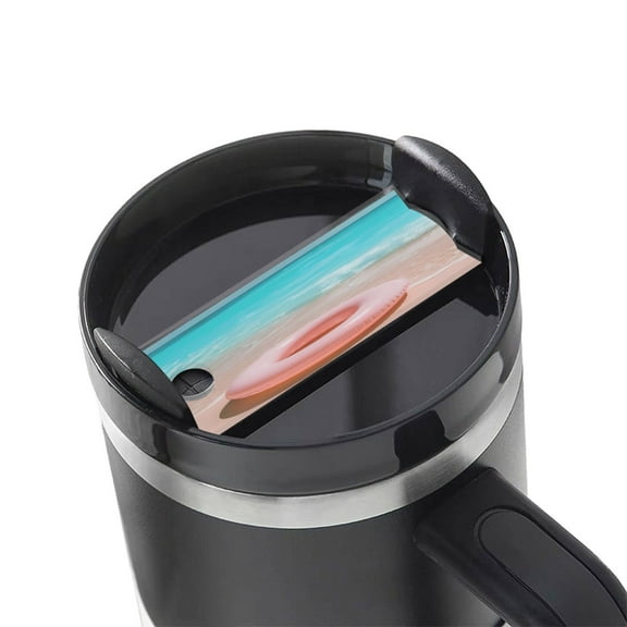 Hirioo Pink Float Ring On Beach for Stanley Cup Lid Nameplate Personalized Acrylic Nameplate Tumbler Lid Topper(30oz , 40oz)