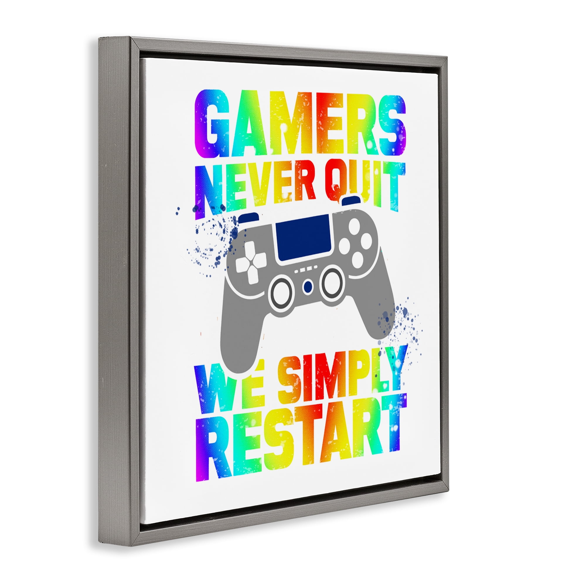 Rainbow Gamers Never Quit Gray Framed Floater Canvas Wall Art, design by Kim Allen