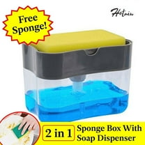 Visland 2 in1 Kitchen Dishwasher Detergent Liquid Soap Pump Dispenser ABS Sponge Holder Press Countertop Rack 3 Colors