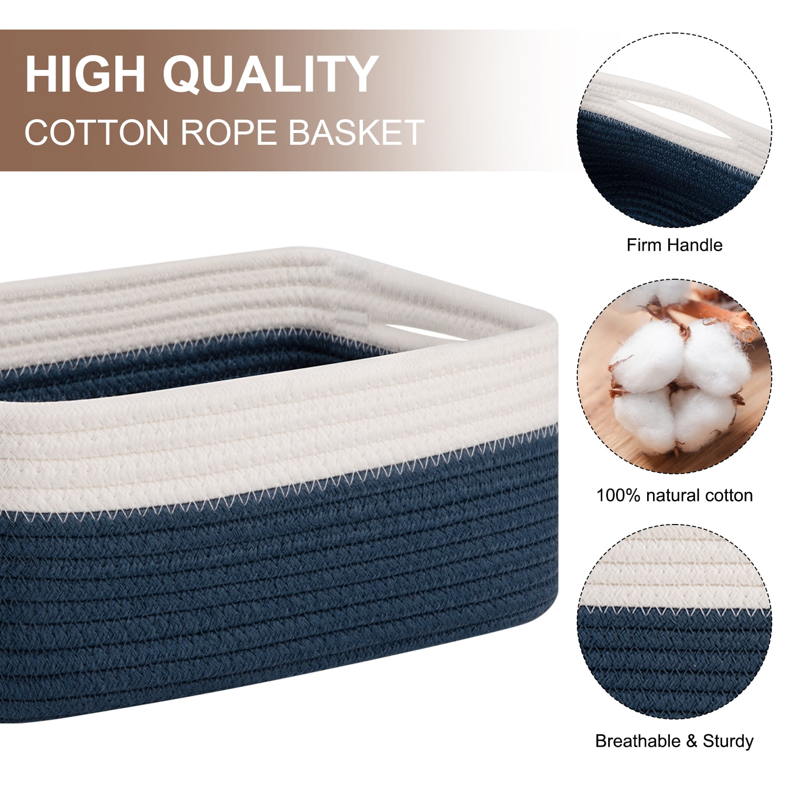 CHERISHGARD 4 Pack Woven Storage Baskets ，Cotton Rope Basket for Toy，Book and Blankets