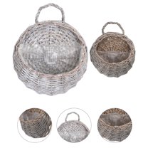 Minkissy 2 PCS Rattan Hanging Flower Pot Wicker Grey for Wall Hanging Flower Decor