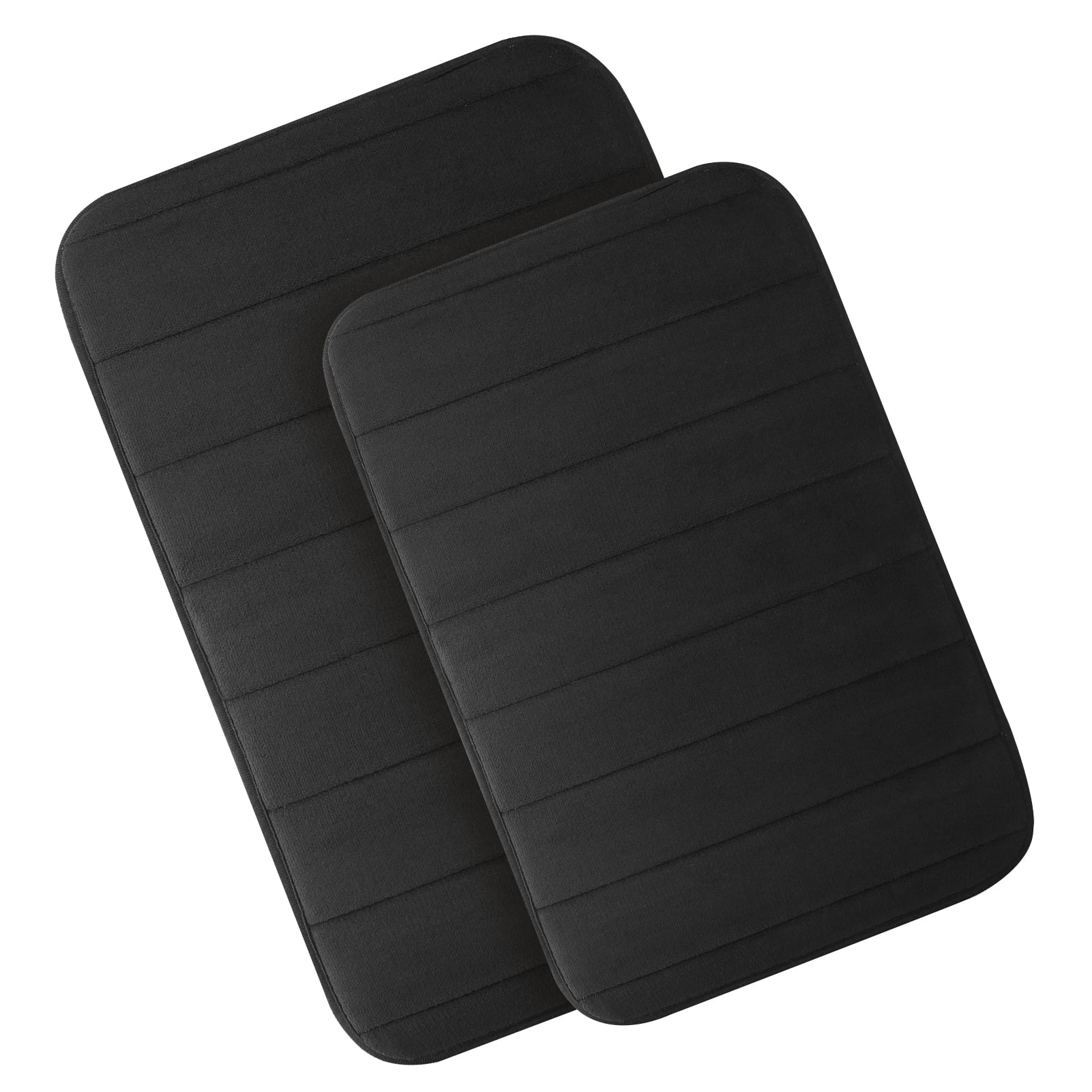 2 Piece Memory Foam Bath Mat Set Thick Bathroom Rugs Soft Bath Mats for Bathroom Extra Absorbent Floor Mats Bath Rugs Set for Kitchen/Living Room(20" x 32"/17" x 24", Black)
