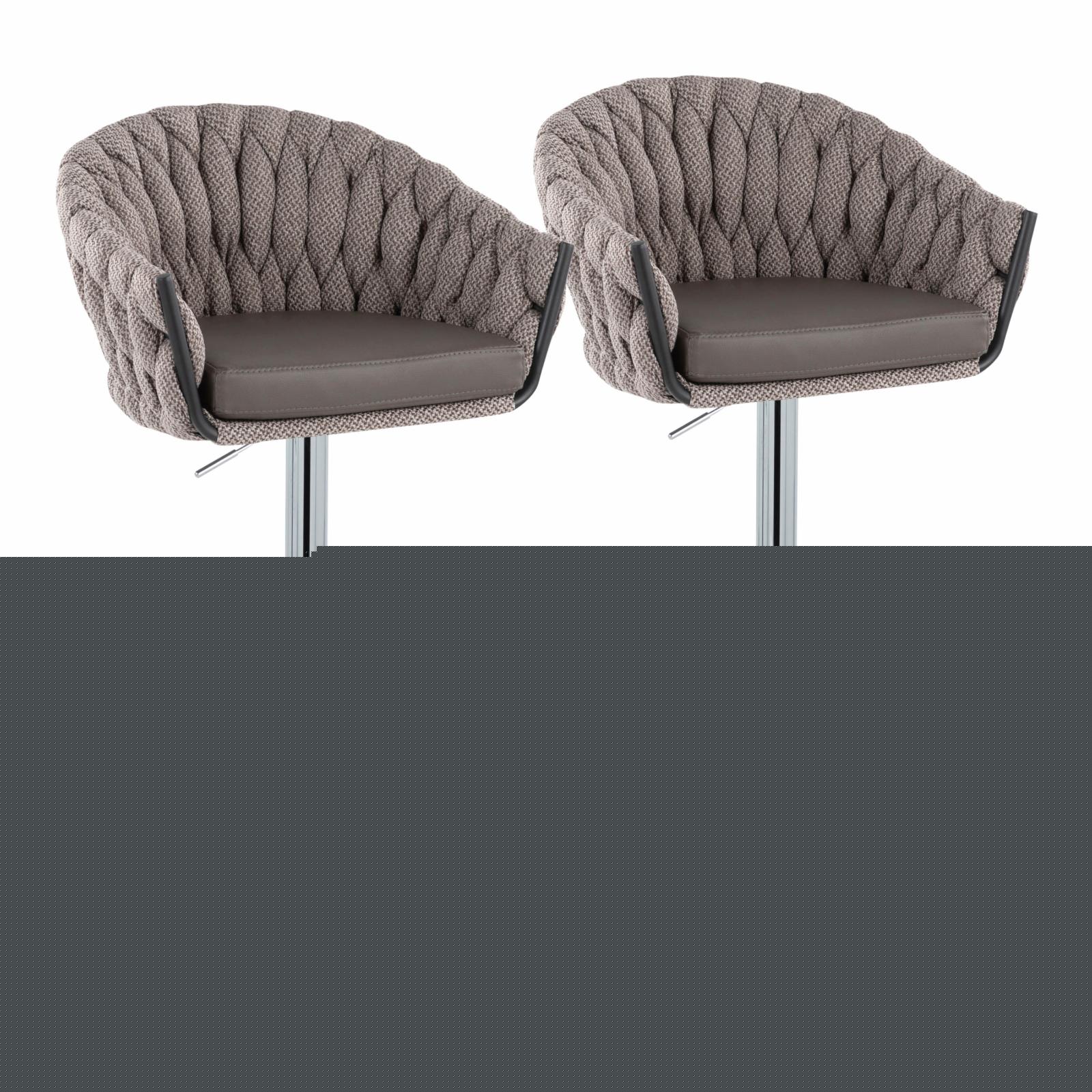 thumbnail image 2 of LumiSource Braided Matisse Adjustable Chrome Base Faux Leather Swivel Barstool - Set of 2, 2 of 6