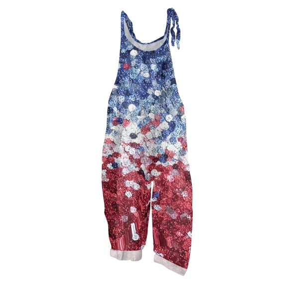 JULMCOMO American Flag Jumpsuits for Women Red White Blue Plus Size Star Cotton Linen Stars Stripes Overalls 1776 Sleeveless Adjustable Straps 4th of July Outfits Blue L