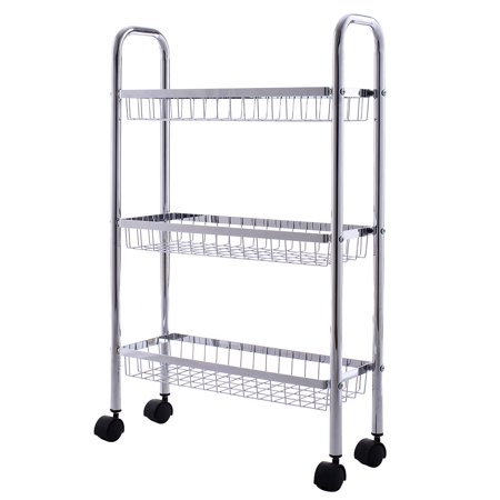 3 Tier Metal Storage Rack Baskets Shelving Kitchen Office Garage W Wheels Walmart Canada