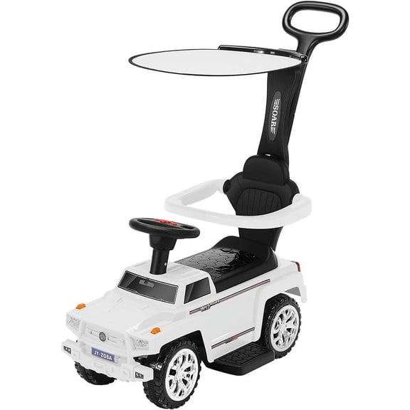 Toyz Toddler Push Car Stroller for Toddlers 1-5 with Safety Bars Sun Canopy White