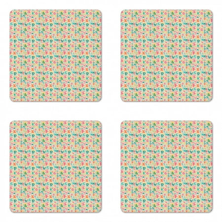 

Alphabet Coaster Set of 4 Aztec Inspired Colorful Motifs and Elements with Capital Letters Square Hardboard Gloss Coasters Standard Size Pale Eggshell Multicolor by Ambesonne
