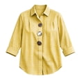 thumbnail image 5 of Womens Plus Size Tops Cotton Linen 3/4 Sleeve Shirts for Women Button Down Plaid Printed Lapel Loose Summer Fall Top S-4XL, 5 of 5