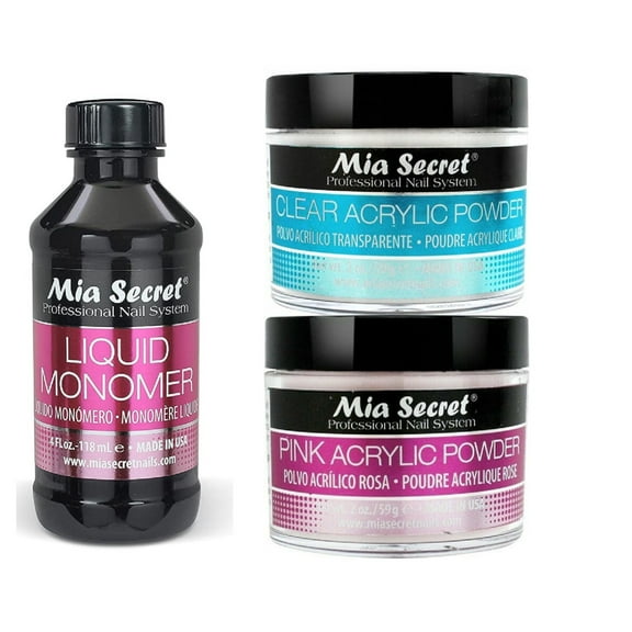 Mia Secret Liquid Monomer 4 oz and Powder 2 oz x 2 (CLEAR PINK)
