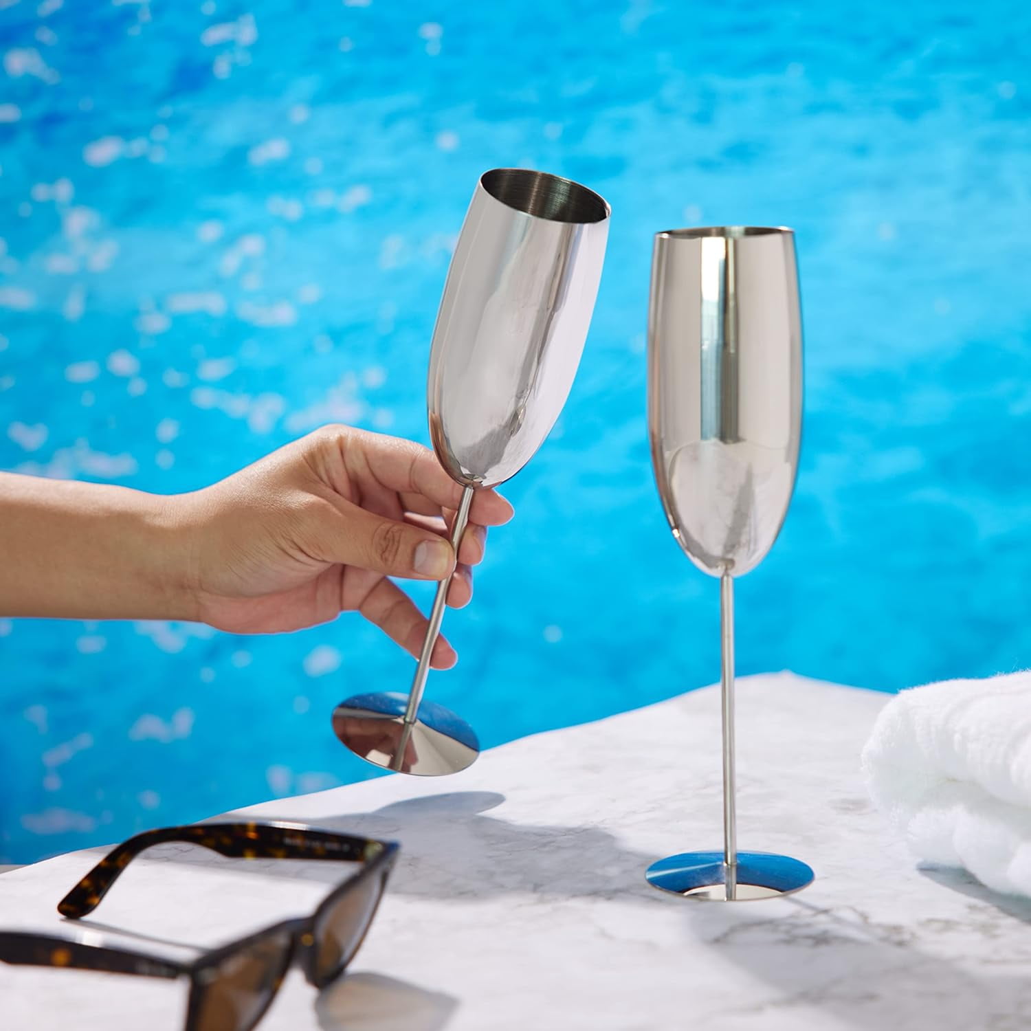 Oak & Steel 4-Pack 10oz Unbreakable Champagne Flute Glasses for Wedding, Anniversary, Christmas