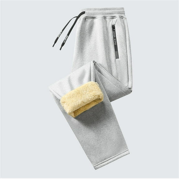 Men's Sherpa Lined Sweatpants Drawstring Elastic Joggers Pants (Light Gray XS)
