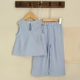 thumbnail image 6 of Efsteb Kids 2 Piece Outfits Girls Cute Bow Sleeveless Crop Tank Top Wide Leg Pants Set Solid Casual Summer Outfits (Light Blue,7 Years), 6 of 6