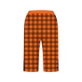 thumbnail image 4 of Makaor Long Shorts for Womens with Pockets Button Mid Waist Straight Leg Long Short Elastic Waist Plaid Baggy Summer Outfits Orange L, 4 of 5