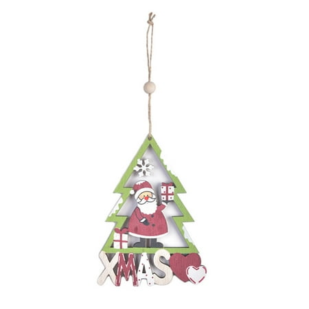 

Sanwood Christmas Hanging Pendant Cute Wood Santa Claus Snowman Elk Shapes Pendant Decor with Christmas Tree Frame
