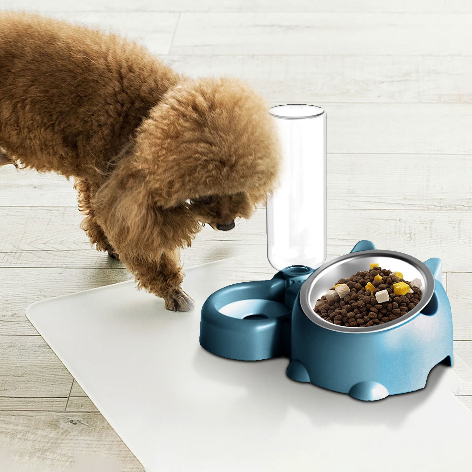 Double Pet Bowl Set with Automatic Water Dispenser - Stainless Steel Detachable Food & Water Bowls for Cats/Dogs - No-Spill Gravity Feeder for Puppies, Kittens & Small Pets