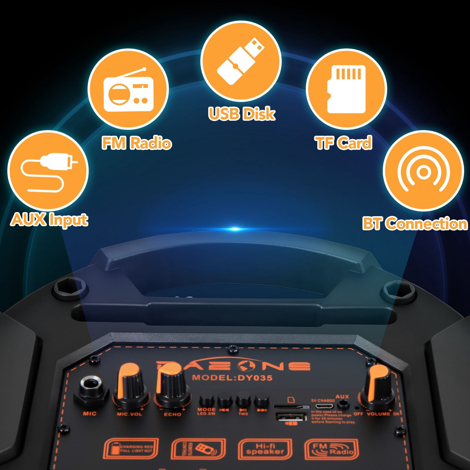 Dazone Dual 8" Wireless Portable Party Bluetooth Speaker Audio Stereo With Remote and Mic