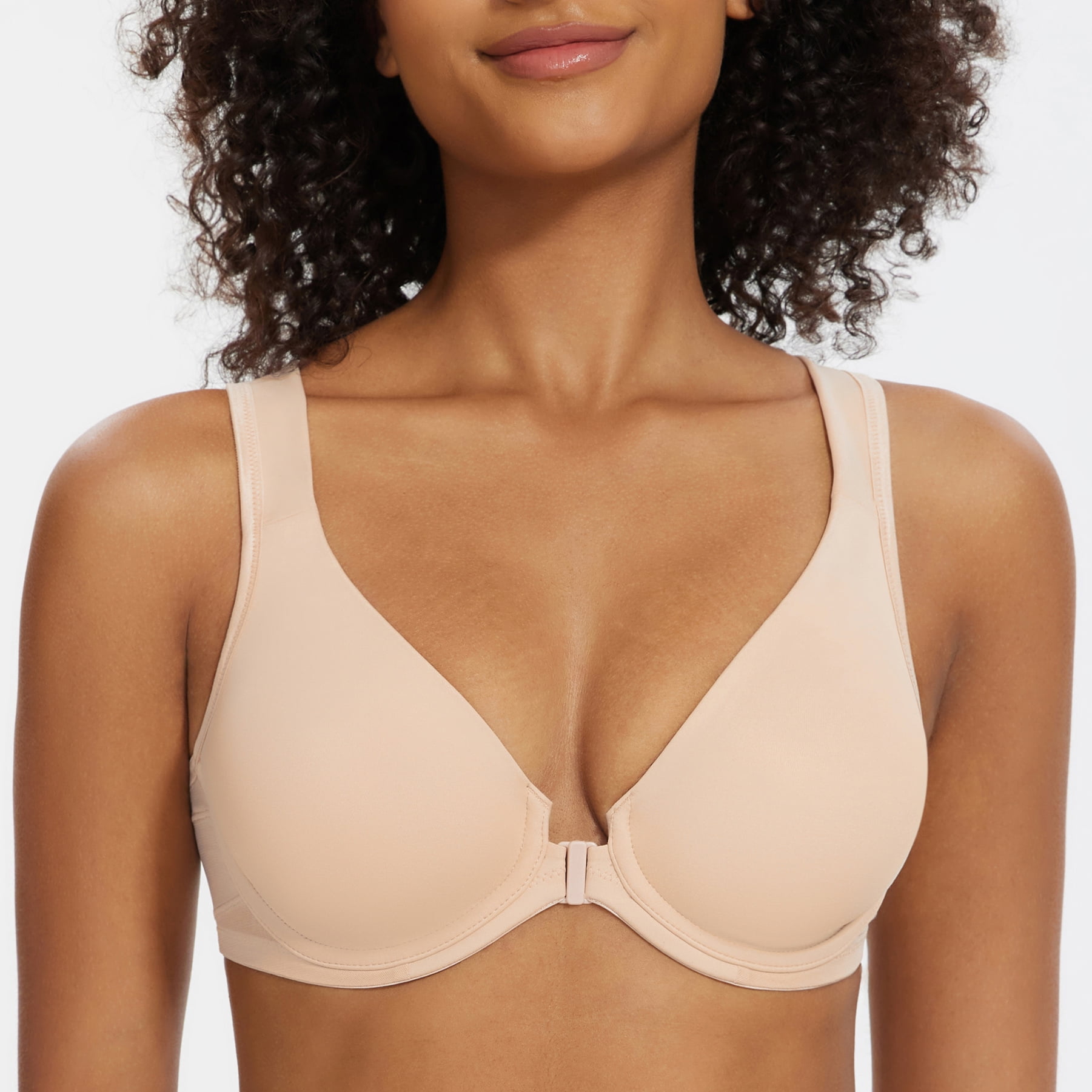 MELENECA Women's Front Closure Bras Plus Size Unlined Underwire Back Support Posture Bra Beige 40DD