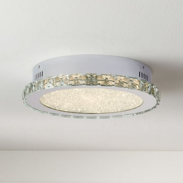 Possini Euro Design Chardin Modern Ceiling Light Flush Mount Fixture 14" Wide Chrome Dimmable LED Clear Crystal for Bedroom Kitchen Hallway Bathroom
