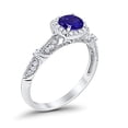 thumbnail image 5 of Halo Round Engagement Ring Blue Sapphire CZ 925 Sterling Silver Size 7, 5 of 5