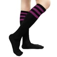thumbnail image 3 of Couver Women's Triple Striped Knee High Tube Cotton Socks, Black Bright Purple, 9-11, 2 Pairs, 3 of 9
