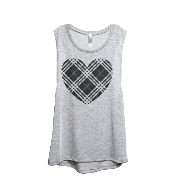 Plaid Heart Women's Fashion Sleeveless Muscle Workout Yoga Tank Top Sport Grey Medium