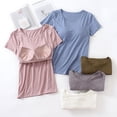thumbnail image 2 of Camiseta de manga corta con almohadilla para el pecho Camiseta de base de una pieza ajustada con copa modal para mujer Top de mujer con cuello redondo Sujetador sin uso, 2 of 5