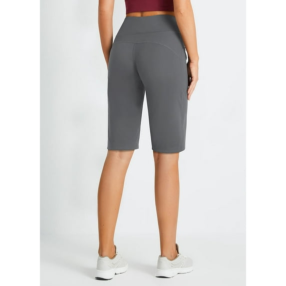 BALEAF Women's 12" Atheltic Long Shorts Knee Length High Waisted Bermuda Shorts with Pockets Gray S