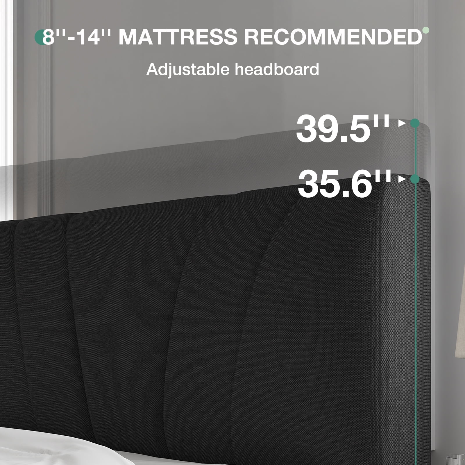 Novilla King Size Bed Frame with Adjustable Headboard Platform King Bed Frame Linen Fabric Upholstered Headboard, No Box Spring Needed, Noise-Free, Wooden Slats Support, Easy Assembly, Dark Grey