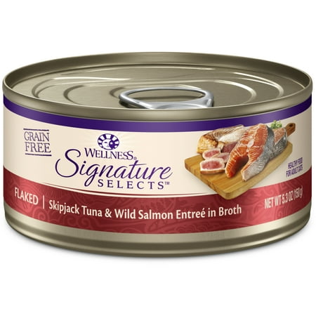 Wellness CORE Signature Selects Grain Free Canned Cat Food, Flaked Skipjack Tuna & Wild Salmon in Broth, 5.3 Ounces (Pack of 12)