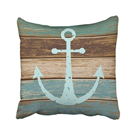 Winhome Square Throw Pillow Covers Nautical Anchor Weathered Wood
