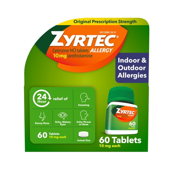 Zyrtec 24 Hour Allergy Relief Tablets with 10 mg Cetirizine HCl, 60 Count